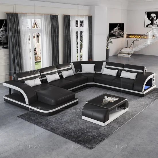 Натуральная кожа дома гостиная U-образный диван набор для отдыха функциональная горячая распродажа офисная мебель