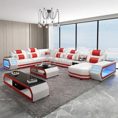Функциональная домашняя мебель для гостиной, кожаный умный секционный диван с красочными светодиодными лампами