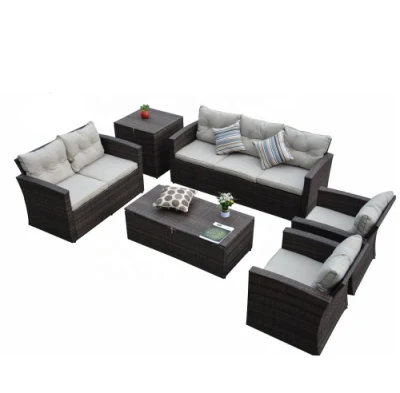 Лидер продаж, высококачественный стальной диван из ротанга, функциональная коробка для подушек, всепогодная садовая плетеная мебель